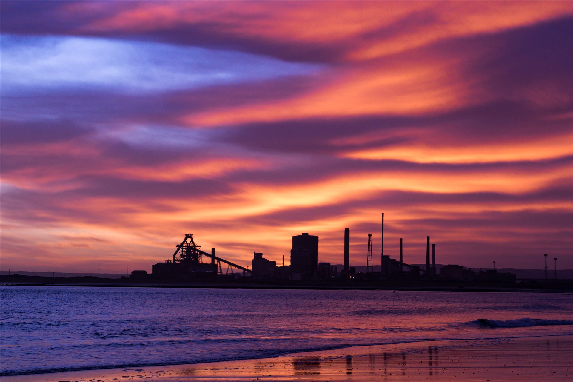 SSI Redcar Steel Works Sunrise, just the hint of blue - Taken on the 2/01/18 on a very cold Seaton Beach looking over the river to SSI Redcar Steel Works. with a hint of Blue skys by AJ Stoves Photography