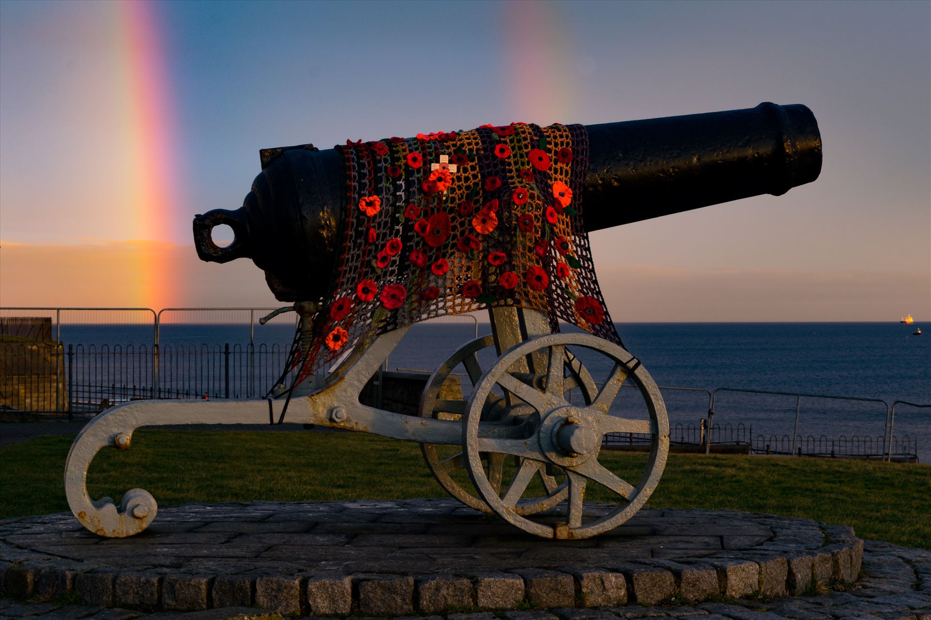 Cannon Double Rainbow - The Cannon at Hartlepool Headland with a Double rainbow behind it by AJ Stoves Photography