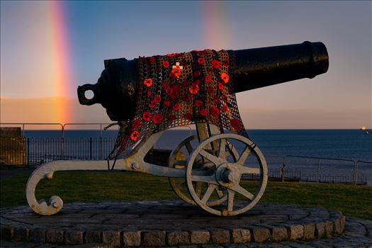 The Cannon at Hartlepool Headland with a Double rainbow behind it